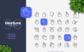 30 Gesture Outline Icons Set