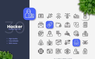 30 Hacker Outline Icons Set