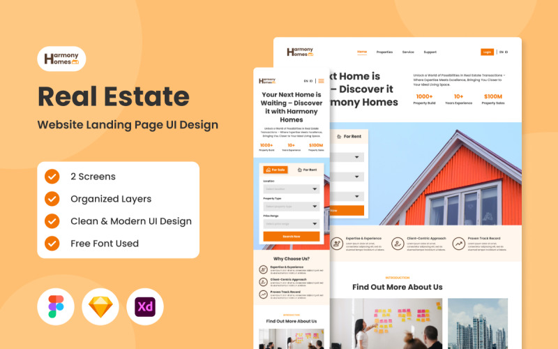Harmony Homes - Real Estate Website Landing Page UI Element