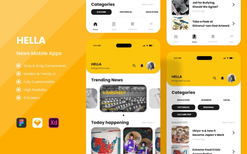 Hella - News Mobile Apps Desing UI Element