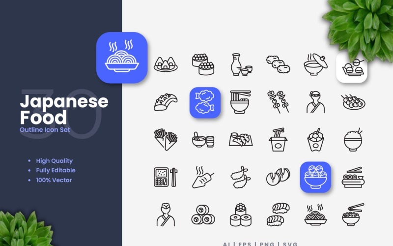 30 Japanese Food Outline Icons Set Icon Set