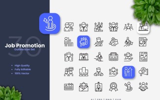 30 Job Promotion Outline Icons Set