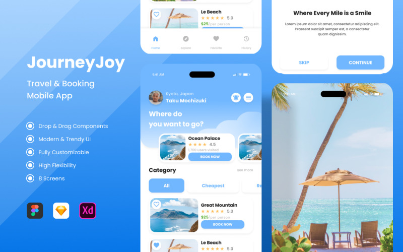 JourneyJoy - Travel & Booking Mobile App UI Element