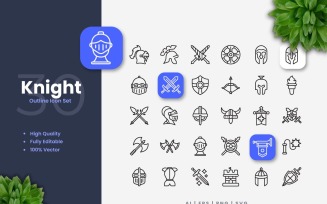 30 Knight Outline Icons Set