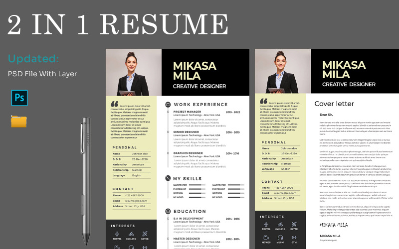 Mikkasa The Professional Resume & Cover Letter Resume Template