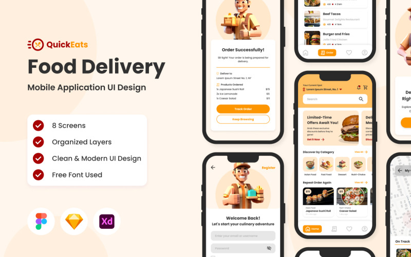 QuickEats - Food Delivery Mobile App UI Element
