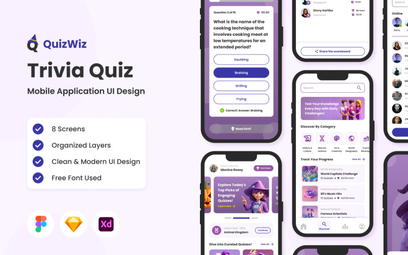 QuizWiz - Trivia Quiz Mobile App UI Element