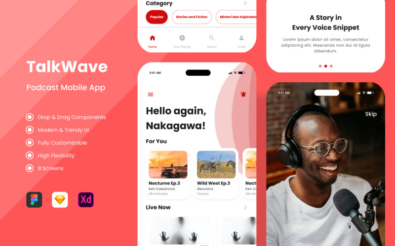 TalkWave - Podcast Mobile App UI Element