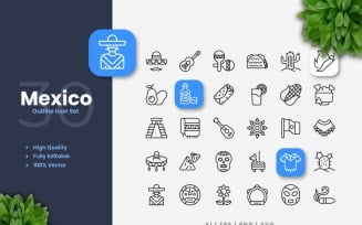 30 Mexico Outline Icons Set