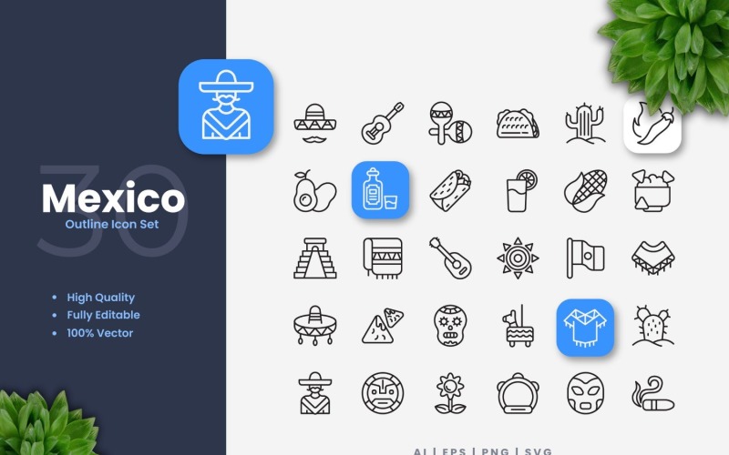 30 Mexico Outline Icons Set Icon Set