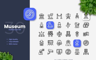30 Museum Outline Icons Set