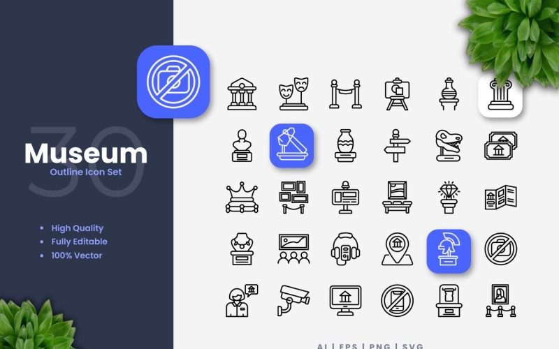 30 Museum Outline Icons Set Icon Set