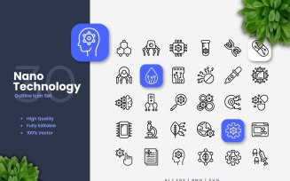 30 Nano Technology Outline Icons Set