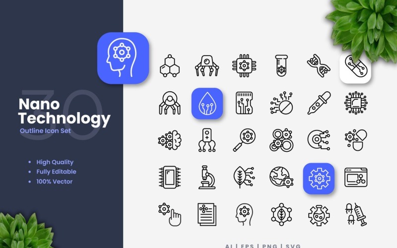 30 Nano Technology Outline Icons Set Icon Set