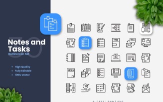 30 Notes and Tasks Outline Icons Set