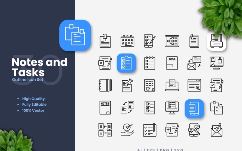 30 Notes and Tasks Outline Icons Set Icon Set