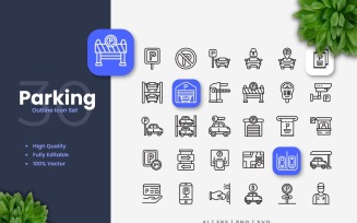 30 Parking Outline Icons Set
