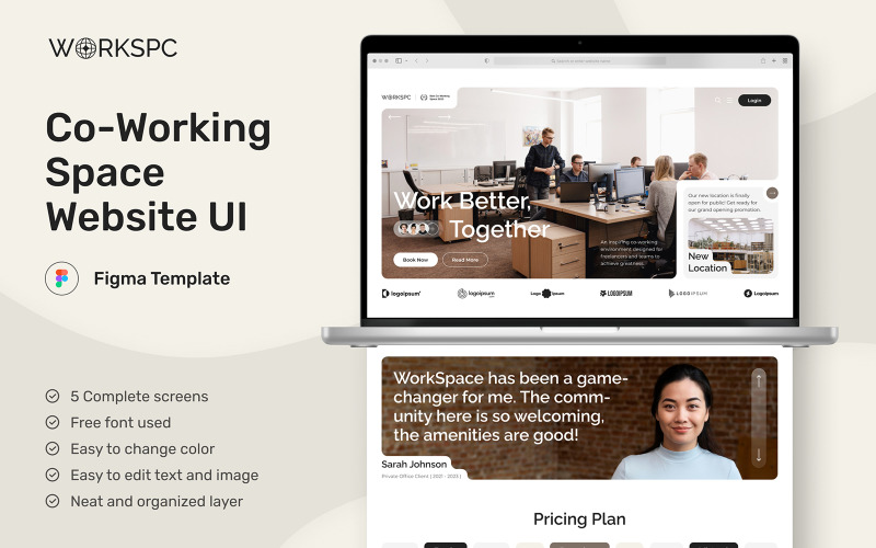 WorkScape - Co-Working Space Website UI Element