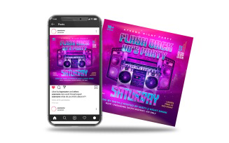 club dj night party 90's party media post and flyer template