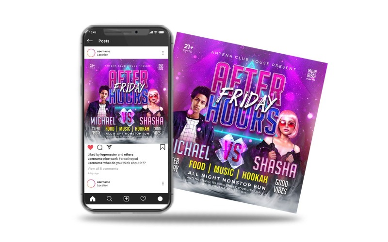 club dj night party after hours social media post and flyer template Social Media