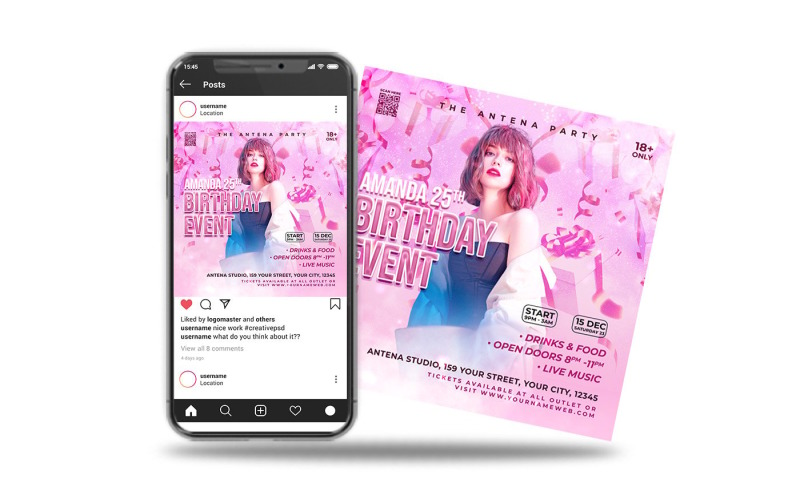 club dj night party birthday event media post and flyer template Social Media