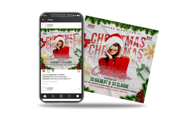 club dj night party christmas media post and flyer template Social Media