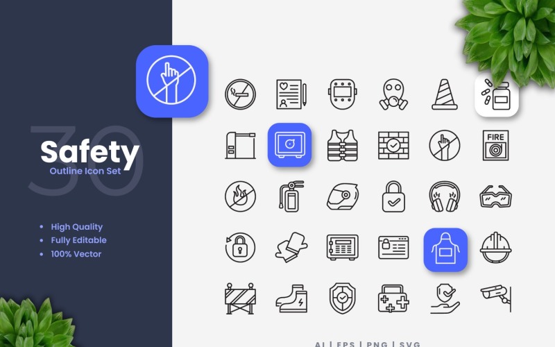 30 Safety Outline Icons Set Icon Set
