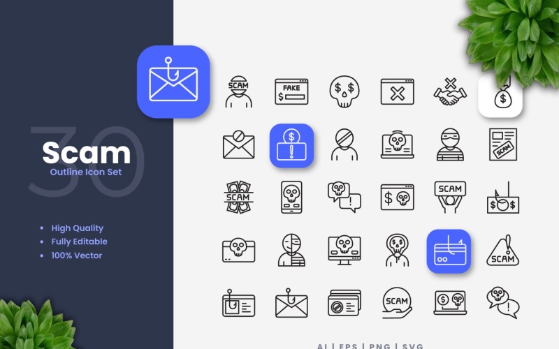 30 Scam Outline Icons Set Icon Set
