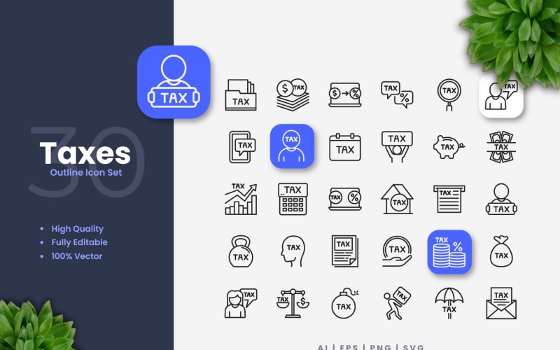 30 Taxes Outline Icons Set Icon Set