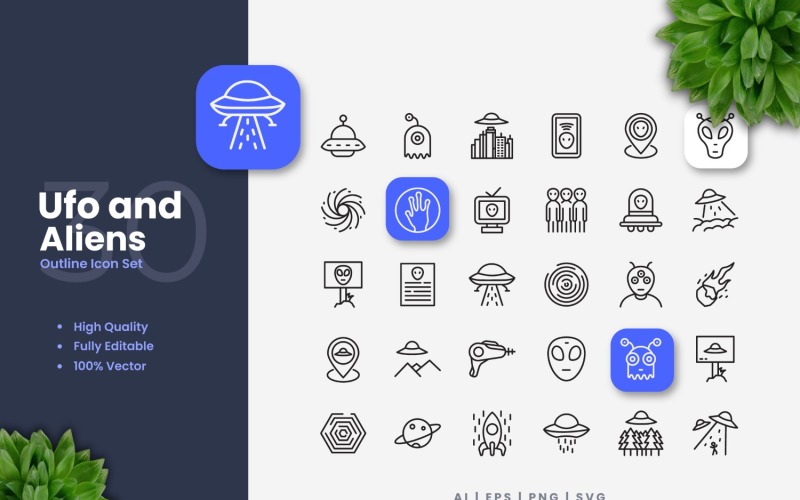 30 Ufo and Aliens Outline Icons Set Icon Set