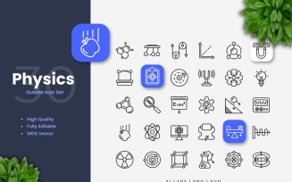 30 Physics Outline Icons Set