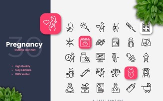 30 Pregnancy Outline Icons Set