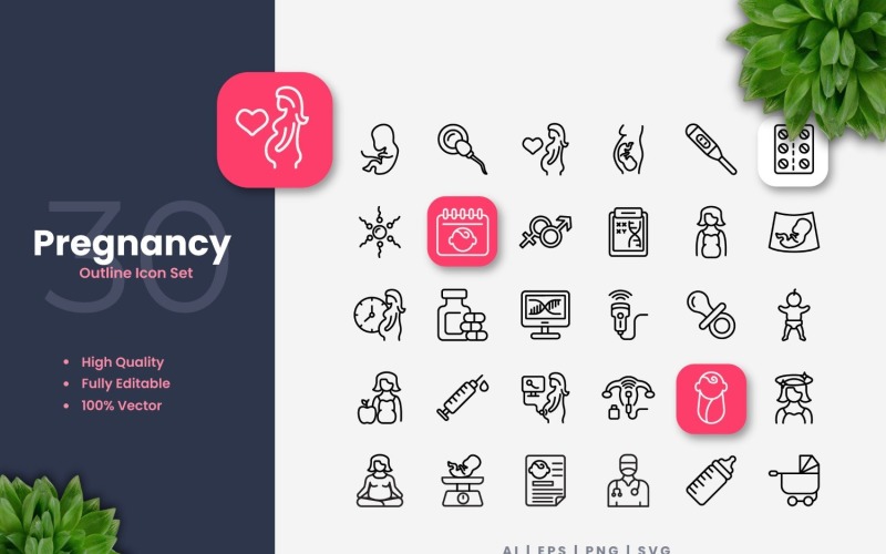 30 Pregnancy Outline Icons Set Icon Set