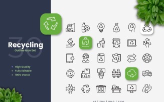 30 Recycling Outline Icons Set