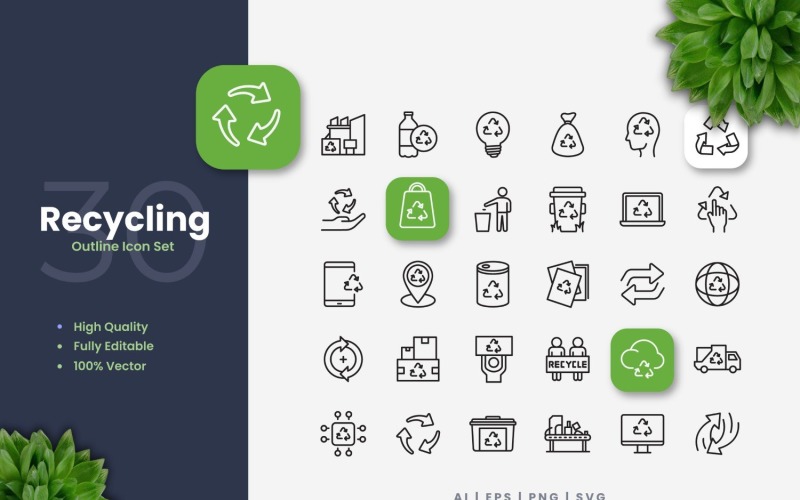 30 Recycling Outline Icons Set Icon Set