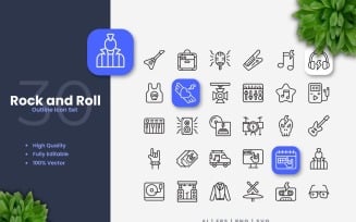 30 Rock and Roll Outline Icons Set