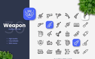 30 Weapon Outline Icons Set