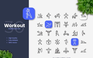 30 Workout Outline Icons Set