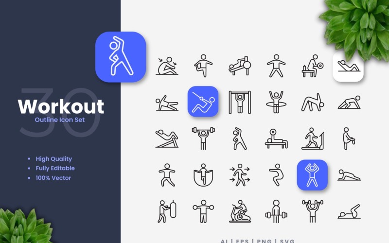 30 Workout Outline Icons Set Icon Set