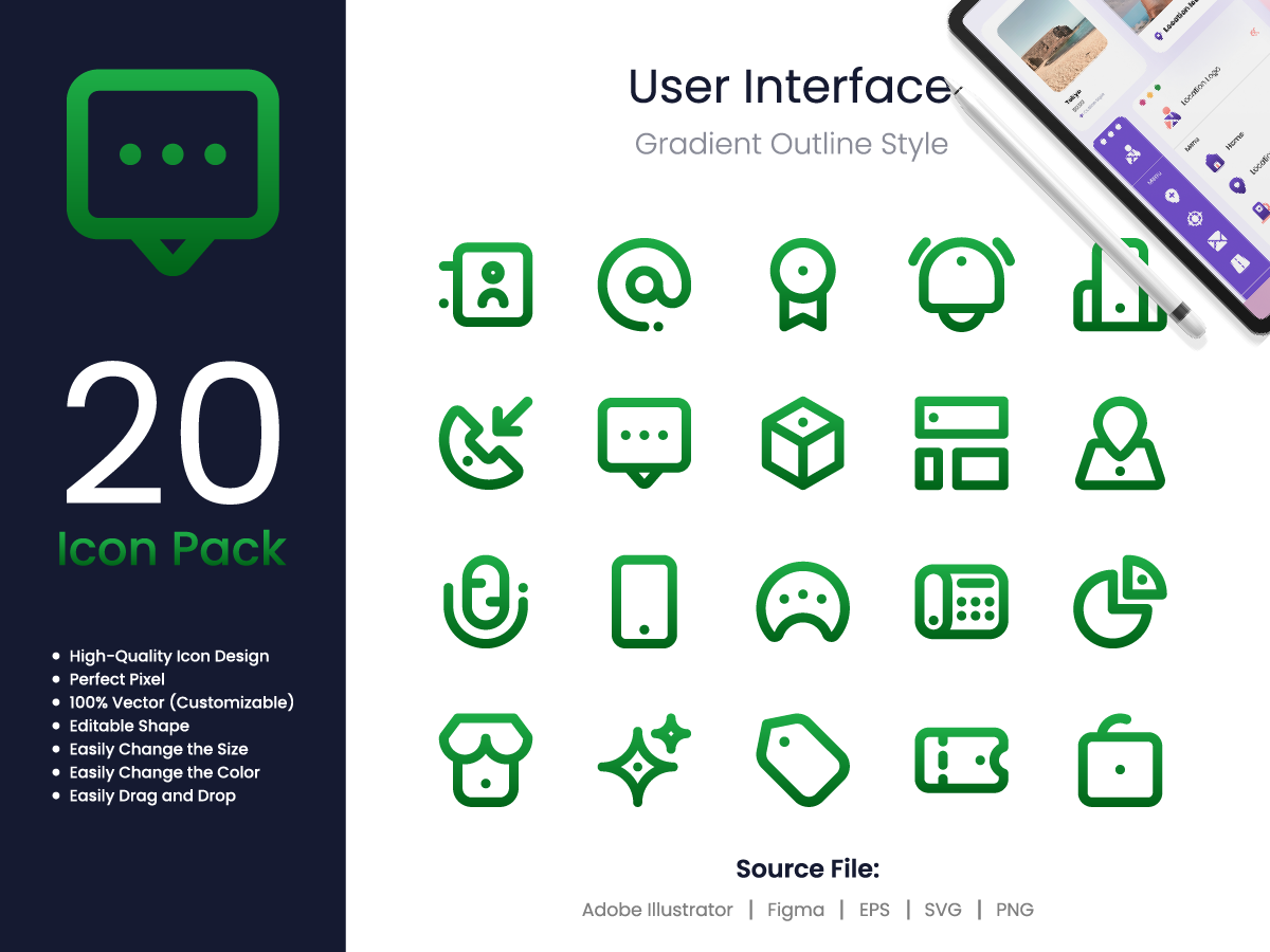 User Interface Icon Pack Spot Gradient Outline Style 2