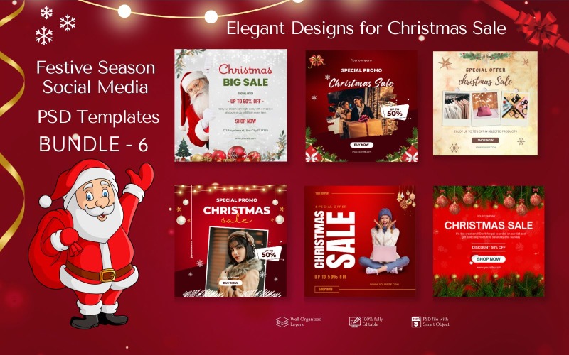 Christmas Sale PSD Bundle: 6 Unique Templates Social Media