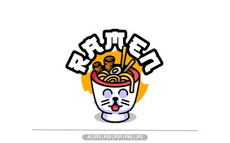Cute cat ramen mascot cartoon design illustration