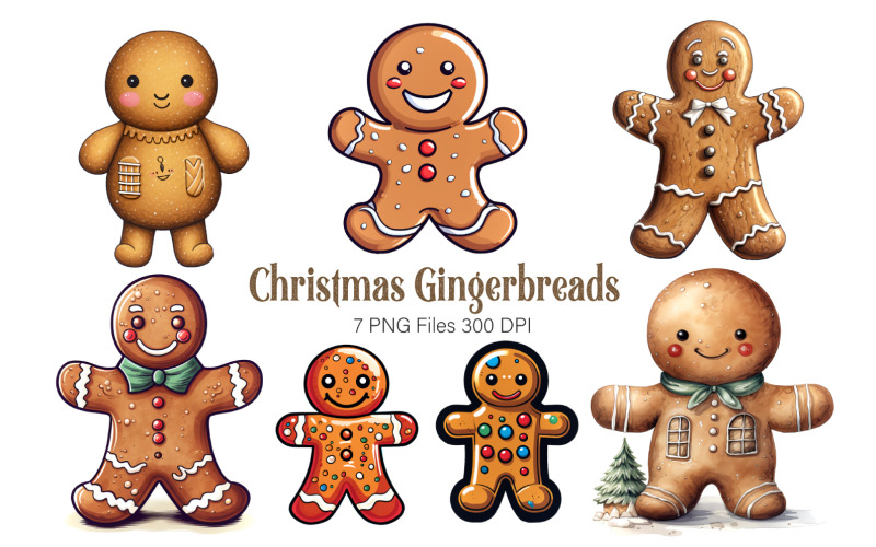 Funny Christmas Gingerbreads. PNG Bundle. Illustration