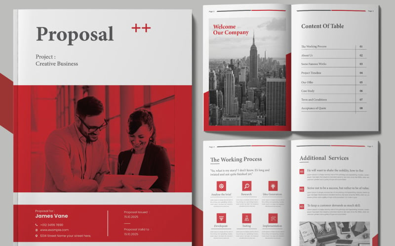 Project Proposal Layout with Red Abstract Red Elements Corporate Identity