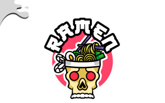 Skull ramen mascot logo design illustration