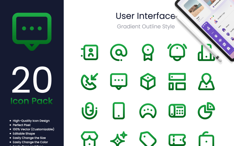 User Interface Icon Pack Spot Gradient Outline Style 2 Icon Set