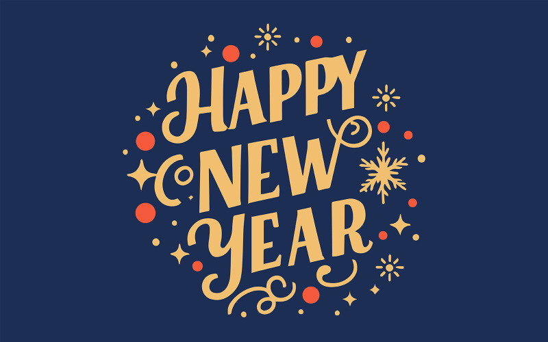 Happy New Year Lettering Vector Illustration with design Vector Graphic