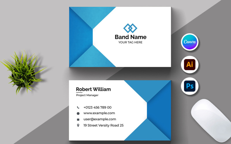 Blue Color Business Card Layout Corporate Identity