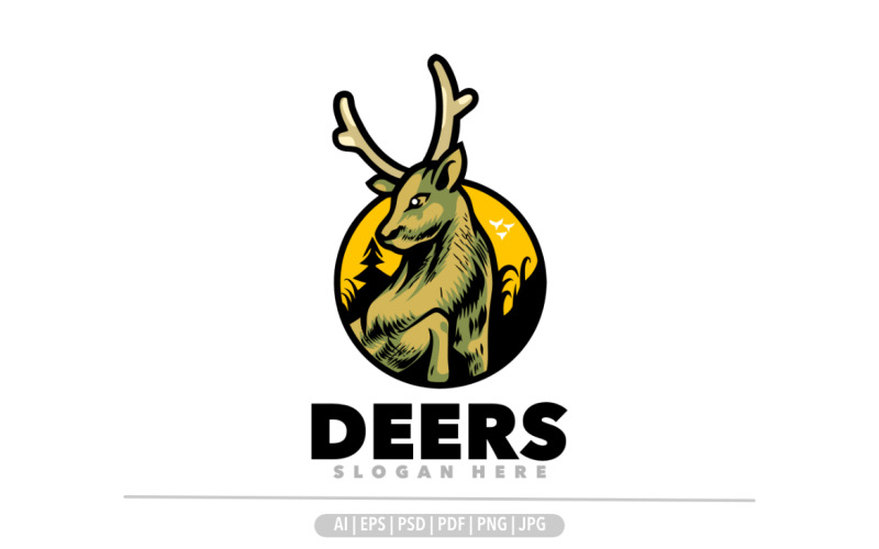 Deer mascot badge logo design illustration Logo Template