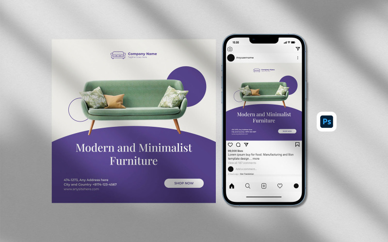 Minimal Sofa Furniture Instagram Post Template Social Media